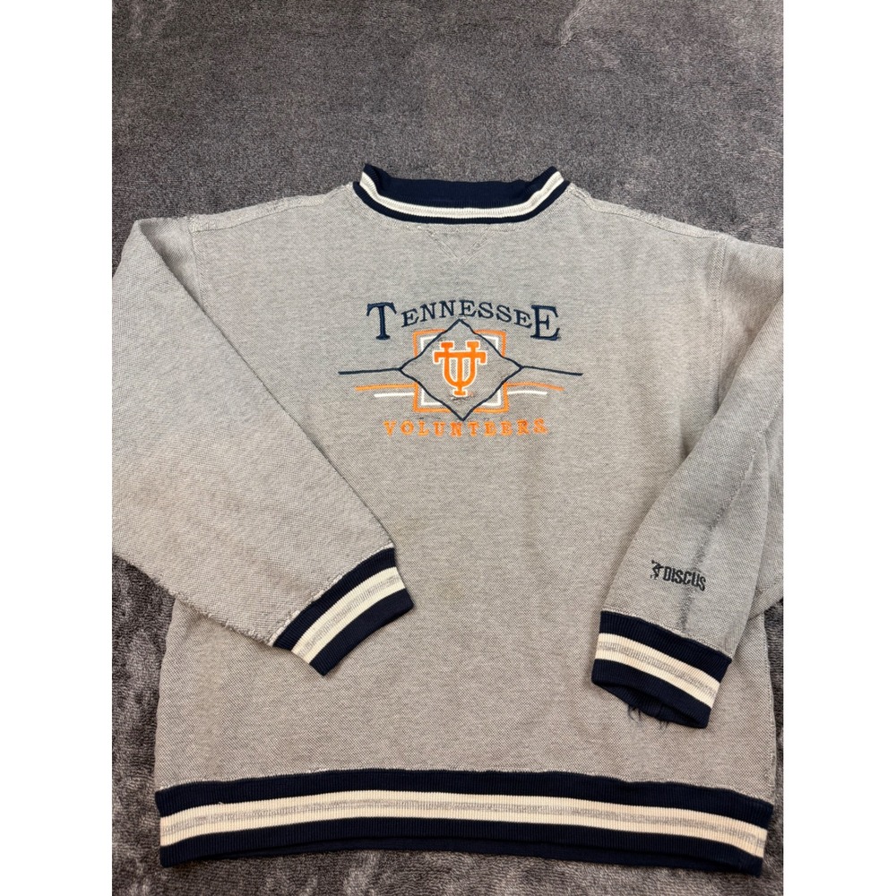 Vintage Distressed Discus Tennessee Volunteers Sweatshirt Grey Mens L Collegiate